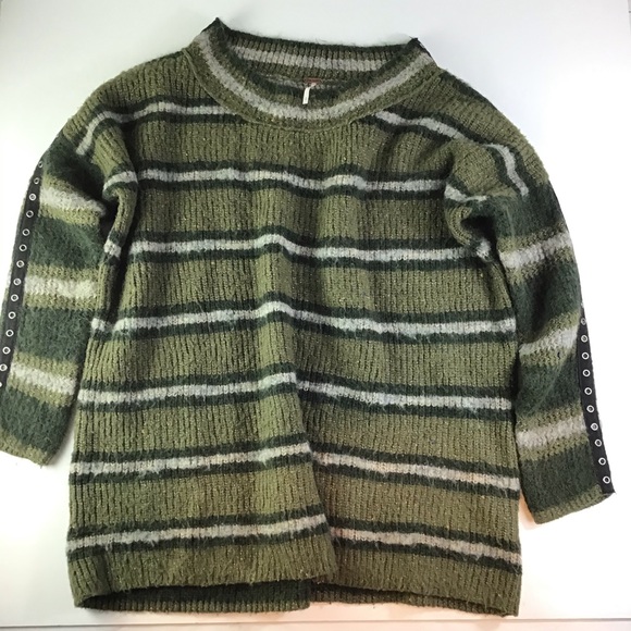 Free People Alpaca Blend Sid Green Striped Tunic - Picture 2 of 10